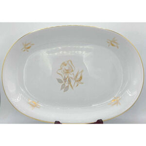 Vintage KPM Krister Germany 14 1/2" Oval Serving Platter. Gold Rose Design